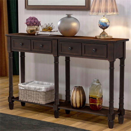 Entryway Table Solid Wood Console Table Wood Buffet Sideboard with 2 Storage Drawers 1 Bottom Shelf for Hallways Kitchen Bedroom Entryway, Espresso