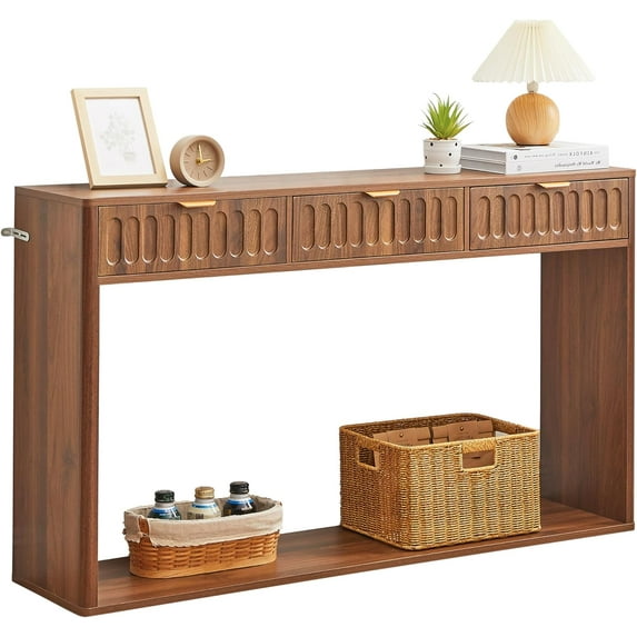 Entryway Table with Storage, Narrow Console Table with 3 Drawers, 51.18' Couch Table Behind Sofa Long for Living Room TV, Hallway Entrance Foyer, Mid Century Farmhouse Sofa Table
