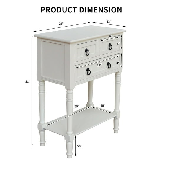 Entryway Table with Storage, Rustic Small Console Table w/ 3 Drawers & Open Bottom Shelf, Skinny Wood Console Table, Narrow Sofa Side Table for Living Room, Foyer, Entry Table, Antique White