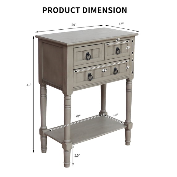 Entryway Table with Storage, Rustic Small Console Table w/ 3 Drawers & Open Bottom Shelf, Skinny Wood Console Table, Narrow Sofa Side Table for Living Room, Foyer, Entry Table, Roast Oyster