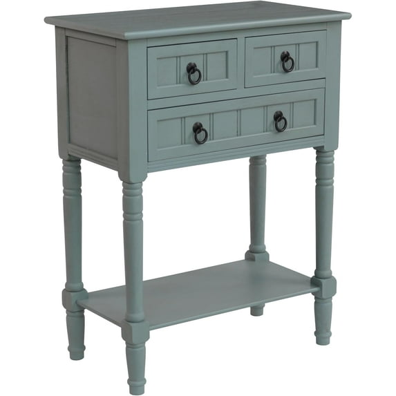 Entryway Table with Storage, Rustic Small Console Table w/ 3 Drawers & Open Bottom Shelf, Skinny Wood Console Table, Narrow Sofa Side Table for Living Room, Foyer, Entry Table, Antique Ice Blue