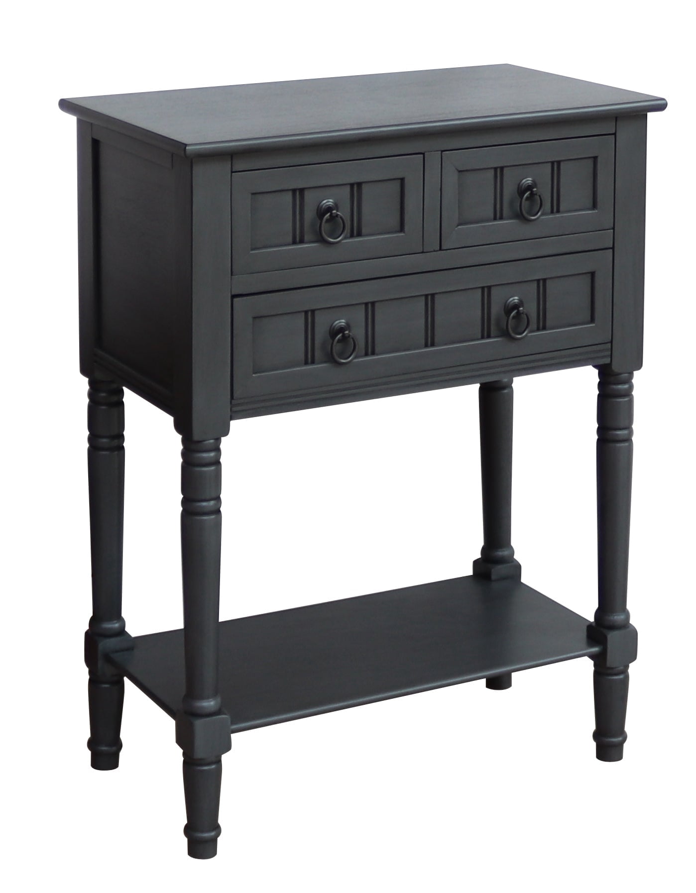 Entryway Table with Storage, Rustic Small Console Table w/ 3 Drawers & Open Bottom Shelf, Skinny Wood Console Table, Narrow Sofa Side Table for Living Room, Foyer, Entry Table, Gun Metal