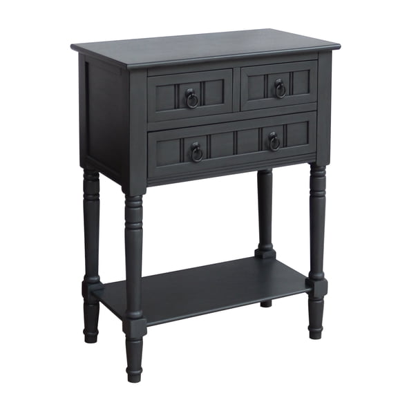 Entryway Table with Storage, Rustic Small Console Table w/ 3 Drawers & Open Bottom Shelf, Skinny Wood Console Table, Narrow Sofa Side Table for Living Room, Foyer, Entry Table, Gun Metal