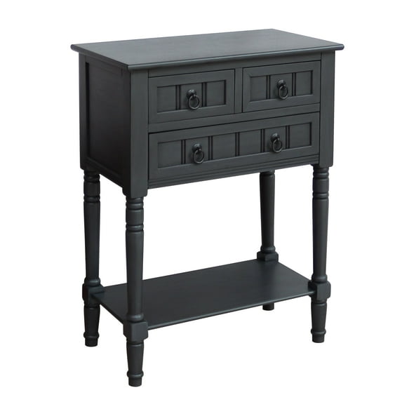 Entryway Table with Storage, Rustic Small Console Table w/ 3 Drawers & Open Bottom Shelf, Skinny Wood Console Table, Narrow Sofa Side Table for Living Room, Foyer, Entry Table, Gun Metal
