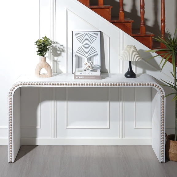 Entryway Table | Versatile Use in Hallway, Bedroom as Decor or Desk | Wood Beads Trim, Curved Design | Fits Small Apartments