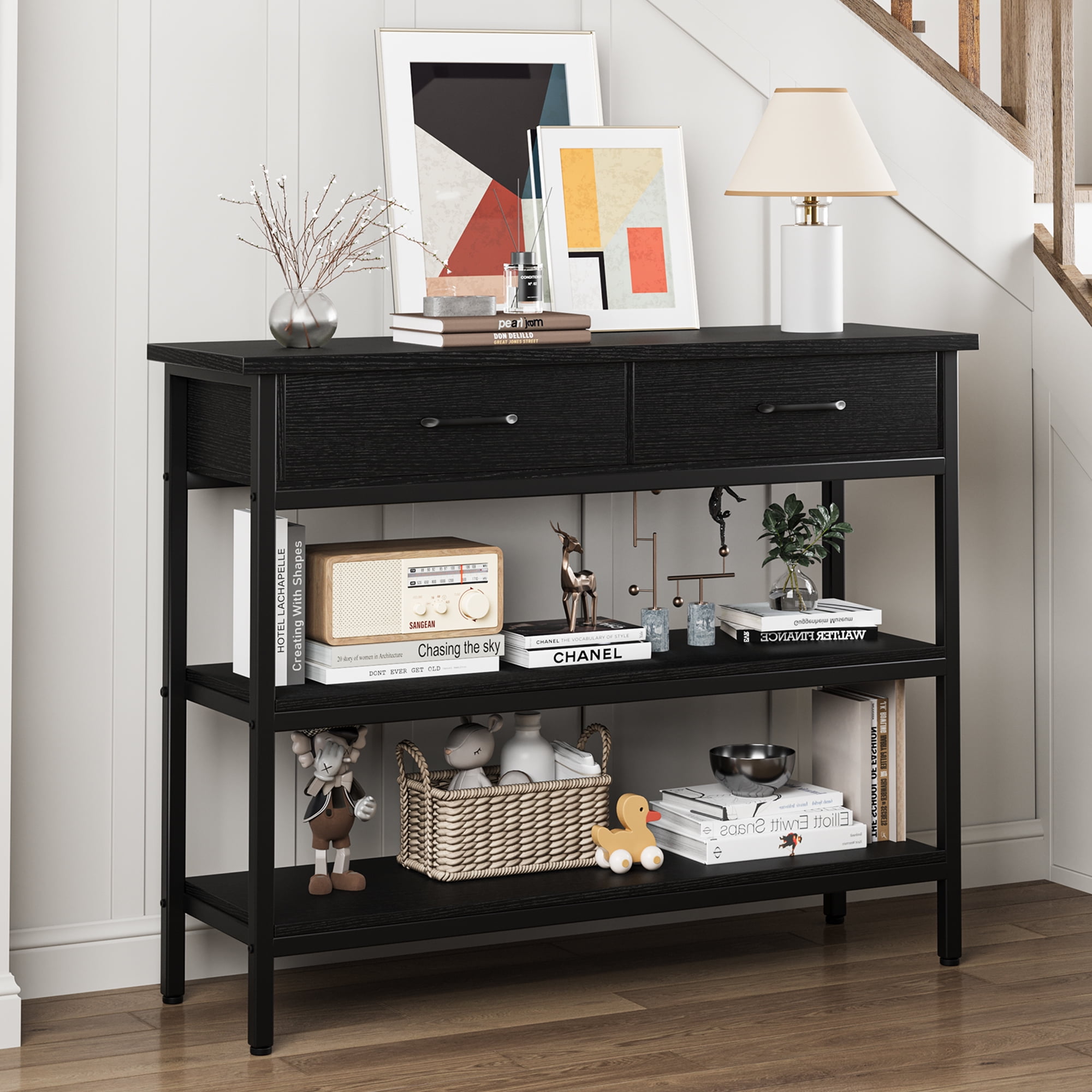 Entryway Table with 2 Drawers, 3 Tier Console Table with Storage