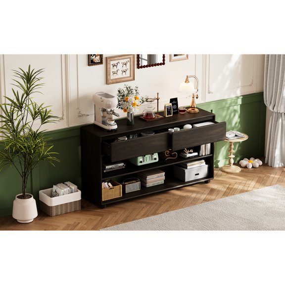 Entryway Table with Streamlined Design / Two Drawers and Two Shelves / Easy Access to Storage