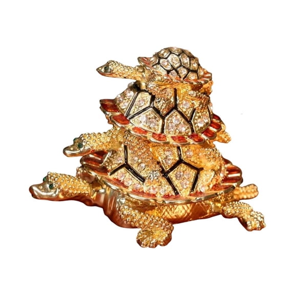 Entryway Turtle Small-Item Box Figurine, Decorative Alloy Trinket Holder with Color Accents for Dresser or Desk