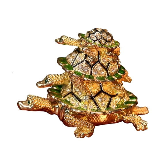 Entryway Turtle Small-Item Box Figurine, Decorative Alloy Trinket Holder with Color Accents for Dresser or Desk