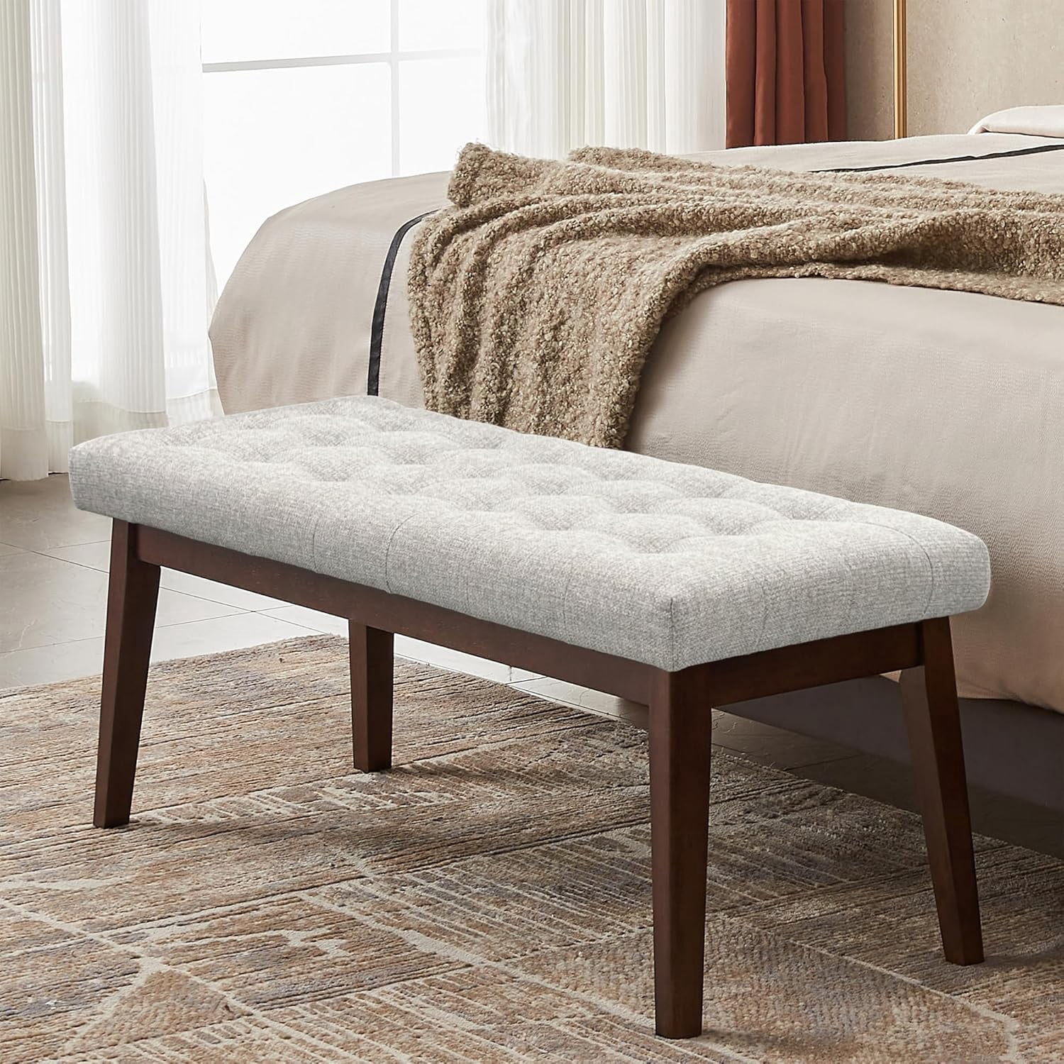 Entryway Upholstered Bench Bedroom Bench End of Bed Faux Leather Bench for Living Room Entryway ...