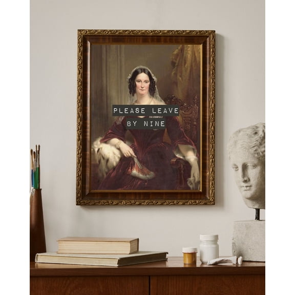 Entryway Wall Art, Please Leave By Nine Quote Art, Vintage Renaissance Woman Art Print, Label Maker Typography, Poster Decor, Unframed Poster Size 8x12 F03.1.14l1411