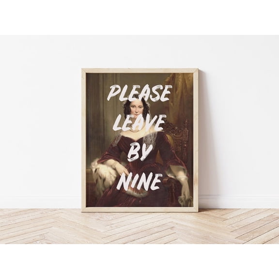 Entryway Wall Art, Please Leave By Nine Quote Art, Vintage Renaissance Woman Art Print, White Quote Art, Dorm Print Poster Decor, Unframed Canvas Size 8x12 F03.1.14l1313