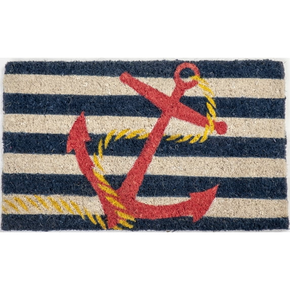 Entryways Nautical Anchor Handwoven Coconut Fiber Indoor Outdoor Doormat, 18'' x 30'', Multi Color