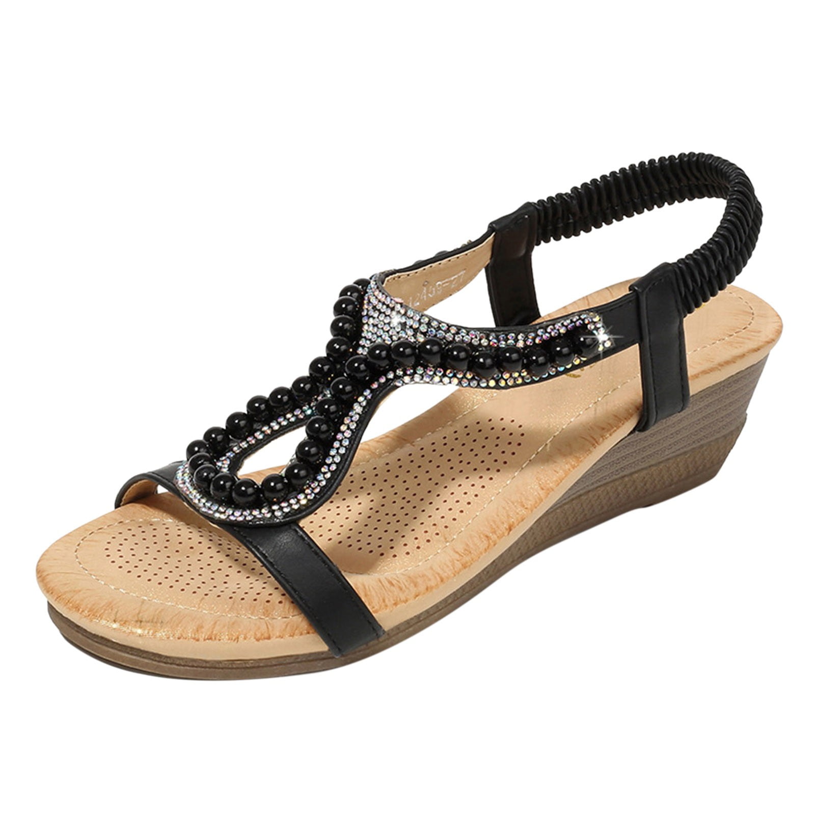 Entyiena Women's Flat Sandals Stappy Comfortable Ankle Elastic T-Strap ...