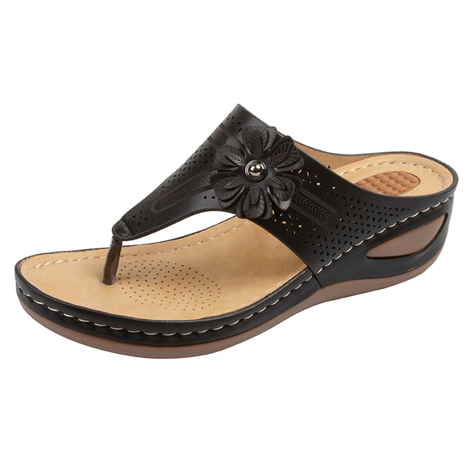 Entyiena Womens Sandals Comfortable Flat Summer Comfortable Dress Thong ...