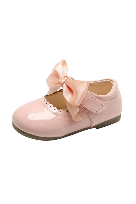 Baby Girls' Mary Jane Flats with Bow Detail: Non-Slip Sole Wedding Flower Girls' Shoes (Infants/Toddler Sizes) Pink for 13 Little Kids