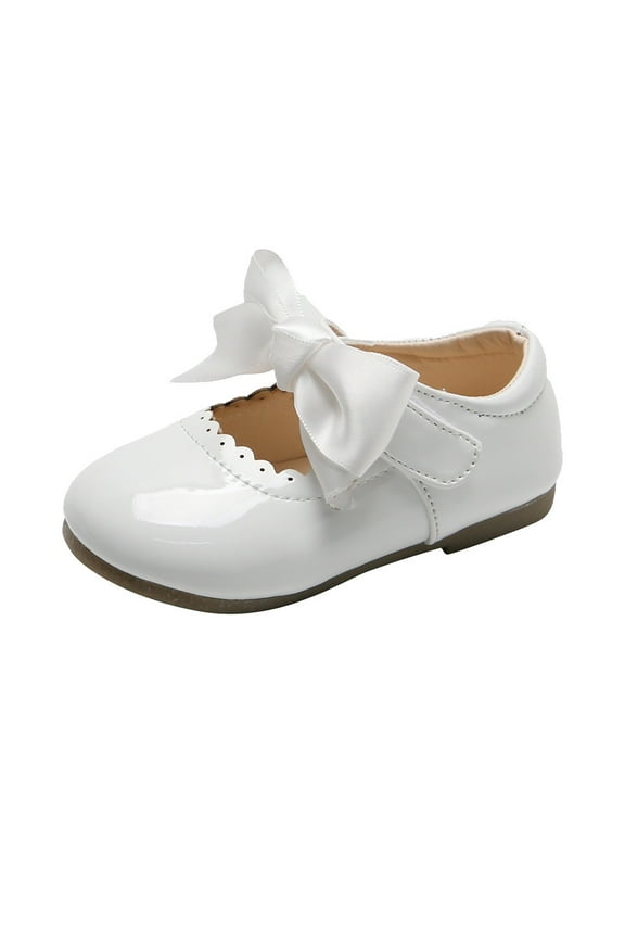 Baby Girls' Mary Jane Flats with Bow Detail: Non-Slip Sole Wedding Flower Girls' Shoes (Infants/Toddler Sizes) White for 11 Little Kids