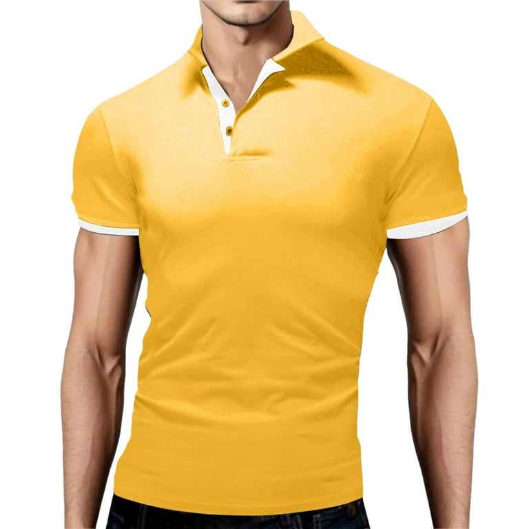 Entyinea Big And Tall Polo Shirts For Men Vintage Striped Knit Polo Shirt Short Sleeve Button Down T Shirt Yellow 5XL Walmart