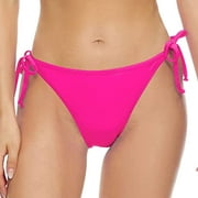Entyinea Bikini Bottoms for Women String Bathing Suit Bottom with Moderate Coverage Low Waist Swim Bottom (Hot Pink,M)