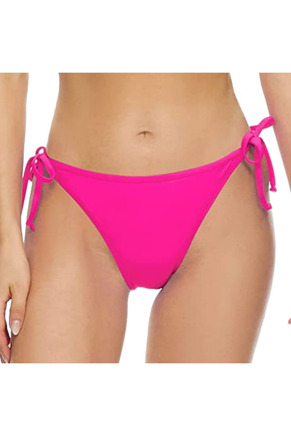 Bikini Bottoms for Women String Bathing Suit Bottom with Moderate Coverage Low Waist Swim Bottom (Hot Pink,XL)