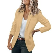 Entyinea Blazer Dress for Women Fall Cropped Long Sleeve Notched Casual Blazers Top Coat Khaki M