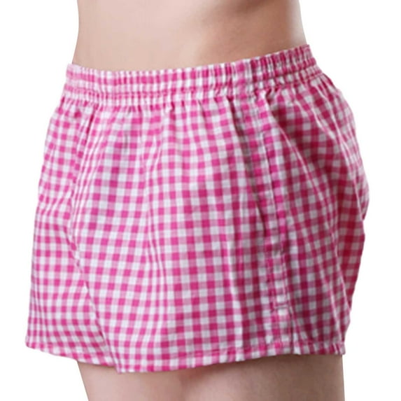 Entyinea Boxer Briefs for Men Plaid Loose Pants Comfortable and Breathable Cotton Home Pajama Pants Men's Underwear,Hot Pink XXXL