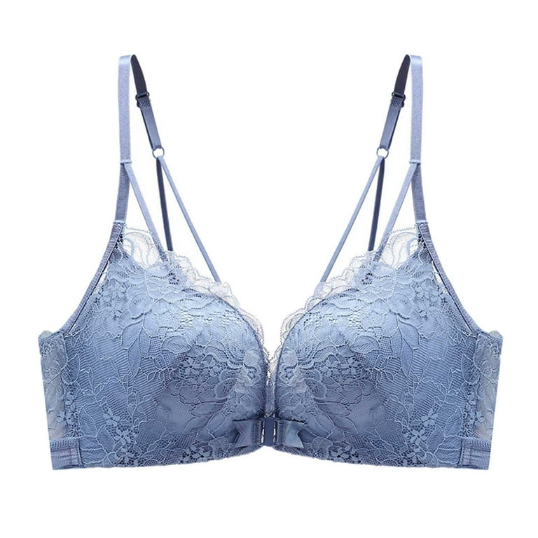 Entyinea Bra for Women Lace Bra with Stay-in-Place Straps Full-Coverage  Wirefree Bra Blue M