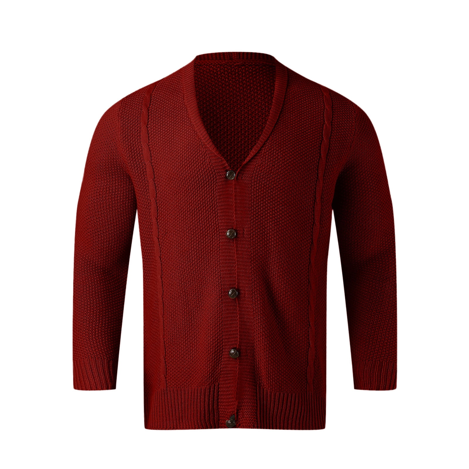 Entyinea Cardigan Sweater for Men Button Down Cable Knitted Sweaters with Pocket XXL Red