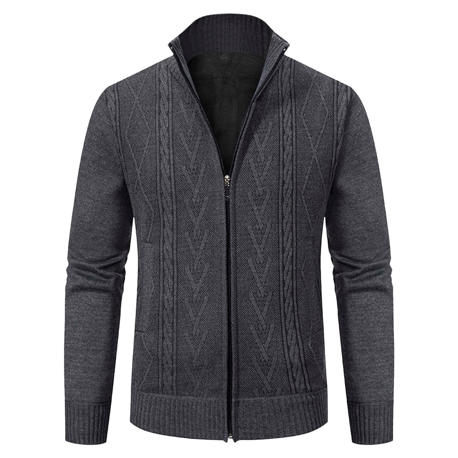 Entyinea Cardigan Sweater for Men Wool Blend V-Neck Cable-Knit ...