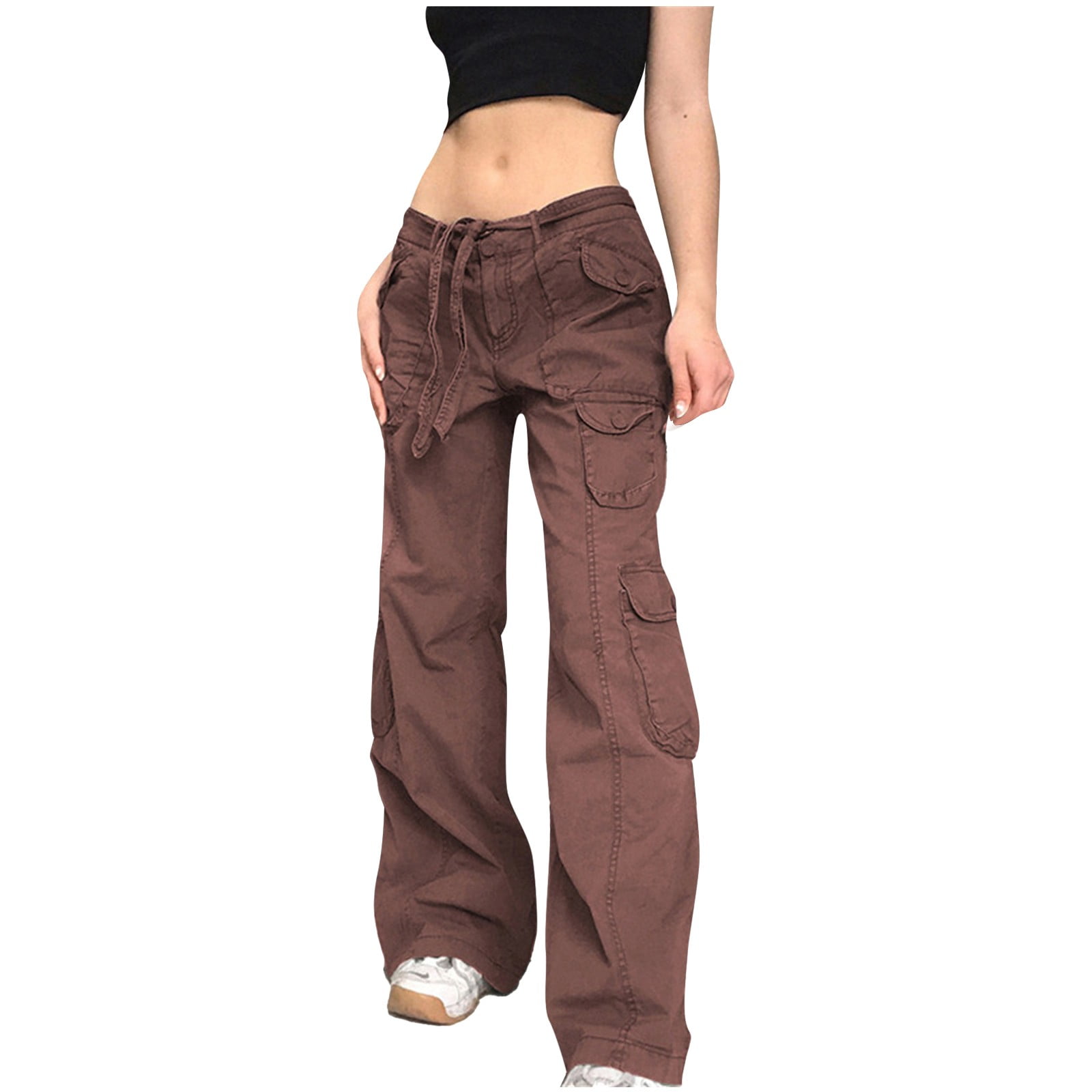 Entyinea Cargo Pants For Women, Casual Baggy Low Rise Wide Leg Denim Pants  Grey L