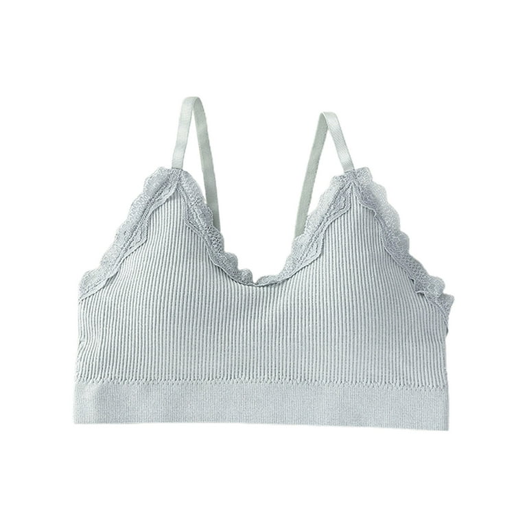 Grey Non-Wire Lace Trim Padded Comfort Bra