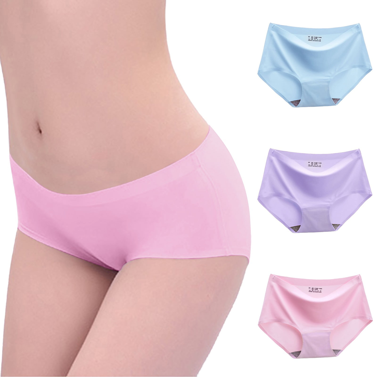 Entyinea Cotton Bikini Underwear for Women Plus Size Solid High Cut Underwear Pink L