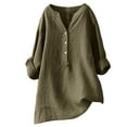 thumbnail image 1 of Entyinea Cotton Linen Shirts for Women 2024 Buttons V Neck Long Sleeve Tops Trendy Dressy Blouses Casual Loose Comfy Tunic Tops (Brown,S), 1 of 5