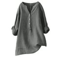 thumbnail image 1 of Entyinea Cotton Linen Shirts for Women 2024 Buttons V Neck Long Sleeve Tops Trendy Dressy Blouses Casual Loose Comfy Tunic Tops (Gray,S), 1 of 4