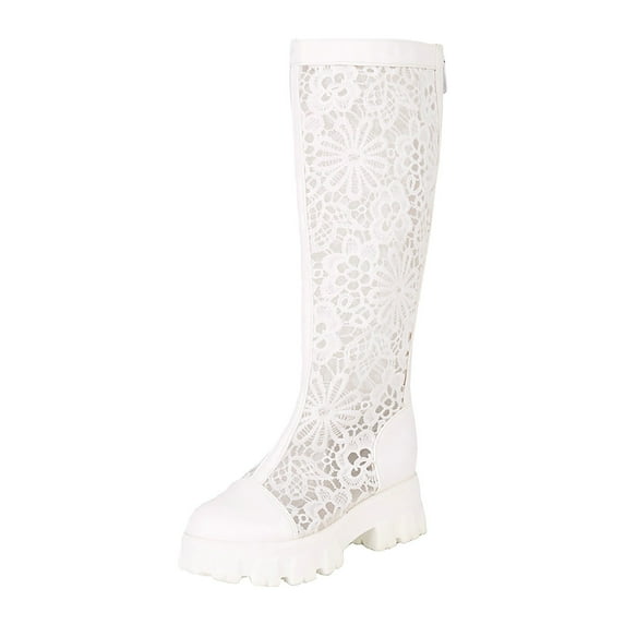 Entyinea Cowboy Boots Round Toe Block Heel Ankle Boots for Women,White 42