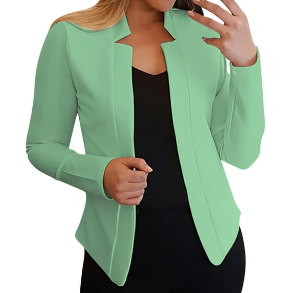 Entyinea Cute Trendy Womens Blazers Long Sleeve Career Formal Long Coat Green XXL