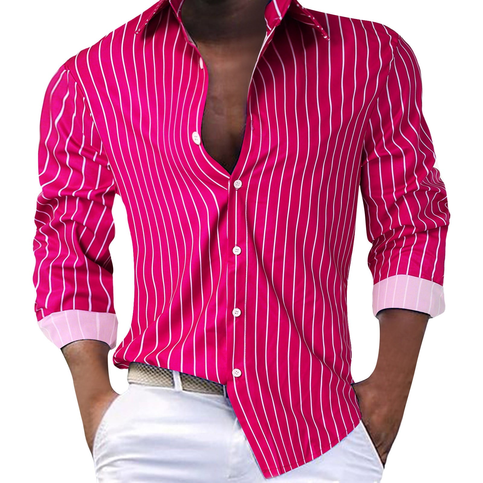 Entyinea Dress Shirts for Men Long Sleeve Shirt Button Up Shirt for Men Hot Pink M Walmart