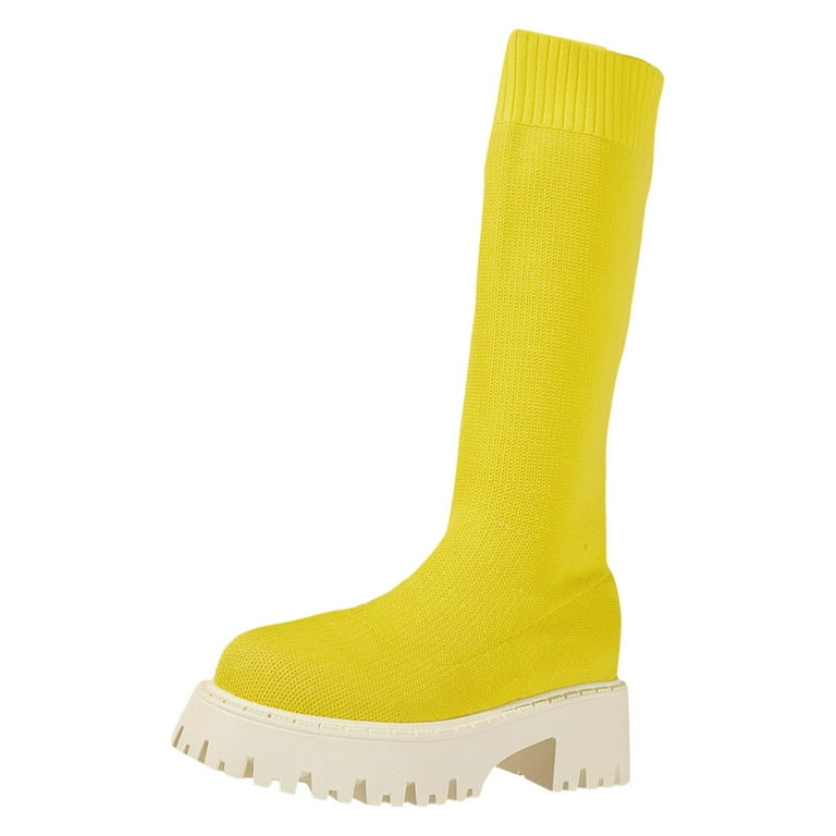 Entyinea Extra Wide Calf Boots Winter Lace up Mid Calf Military Combat Boots Yellow 39 Walmart
