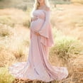 thumbnail image 1 of Entyinea Fall Maternity Dress for Women Pregnants Photography Props Off Shoulders Maternity Solid Dress 4XL Pink, 1 of 5