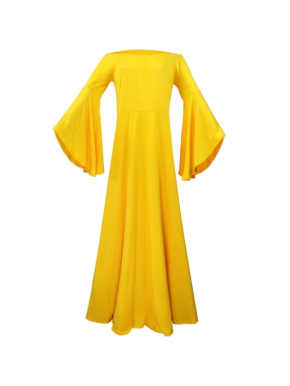 Fall Maternity Dress for Women Pregnants Photography Props Off Shoulders Maternity Solid Dress XXL Yellow