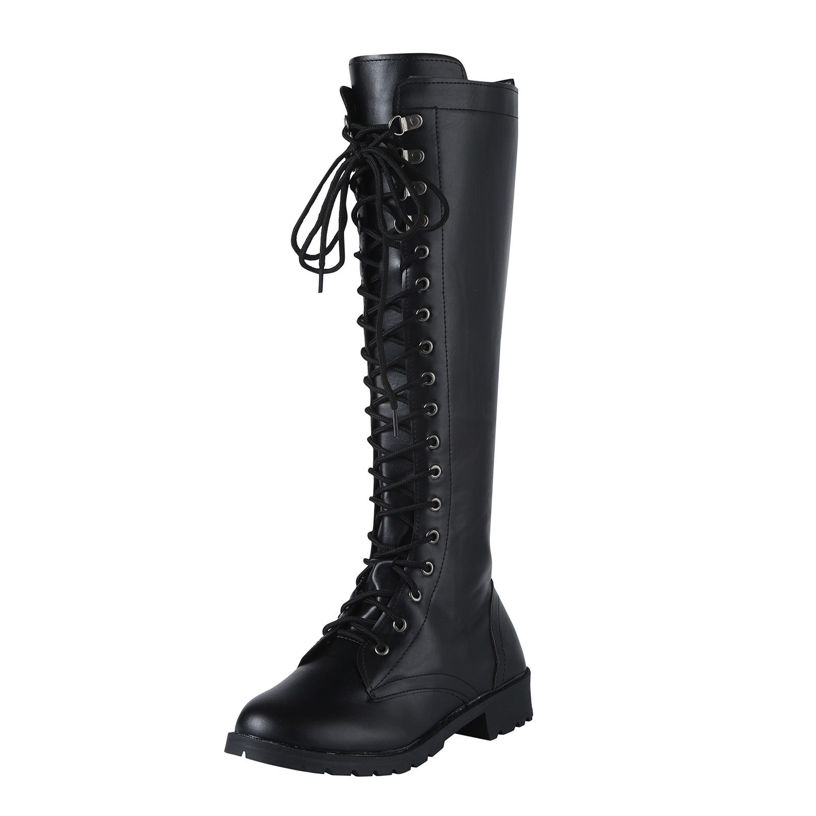 Tall black boots flat heel deals