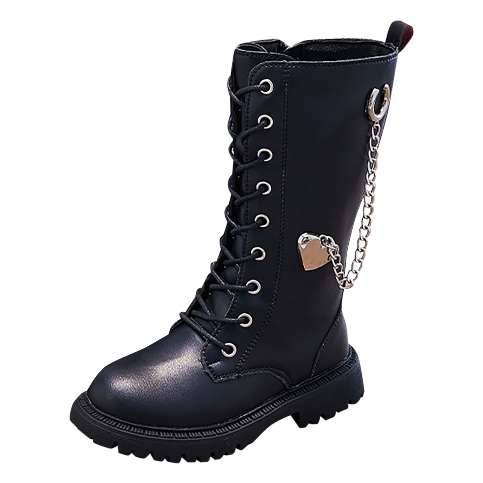 Entyinea Girls Combat Boots Kids Lace Up Waterproof Combat Shoes with