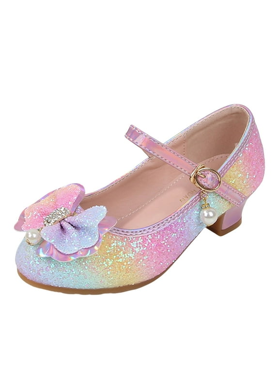 Girls Dress Pumps Glitter Sequins Princess High Heels Closed Toe Party Wedding Flower Girls Shoes (Little/Big Kid) Pink for 12.5