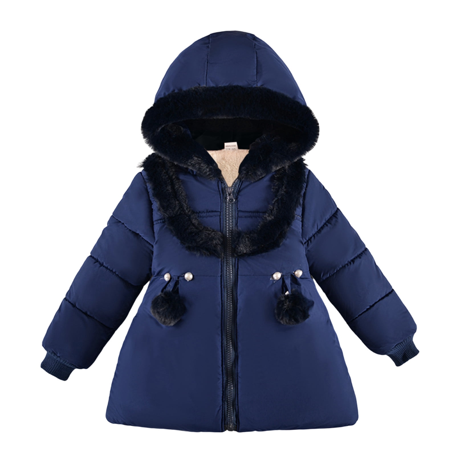 Entyinea Girls Sherpa Jacket Casual Soft Hooded Jacket Navy L