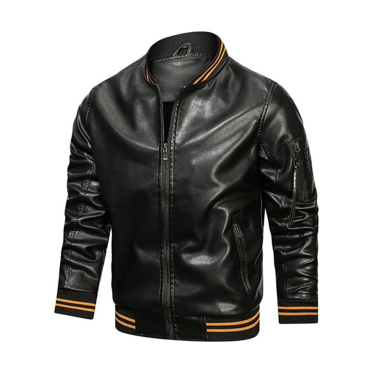 Entyinea Jackets for Men Classic Bomber Jacket Mens Leather coat with Zip Out Liner Black 4XL Walmart