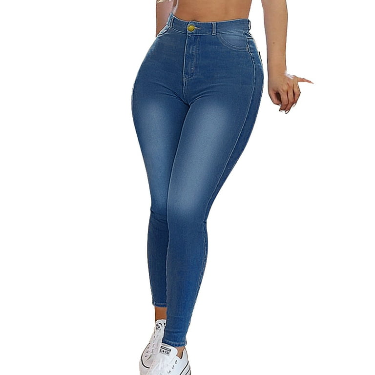 Entyinea Jeans For Women, Casual Plus Size Skinny Jeans Stretchy Denim  Pants Blue XL