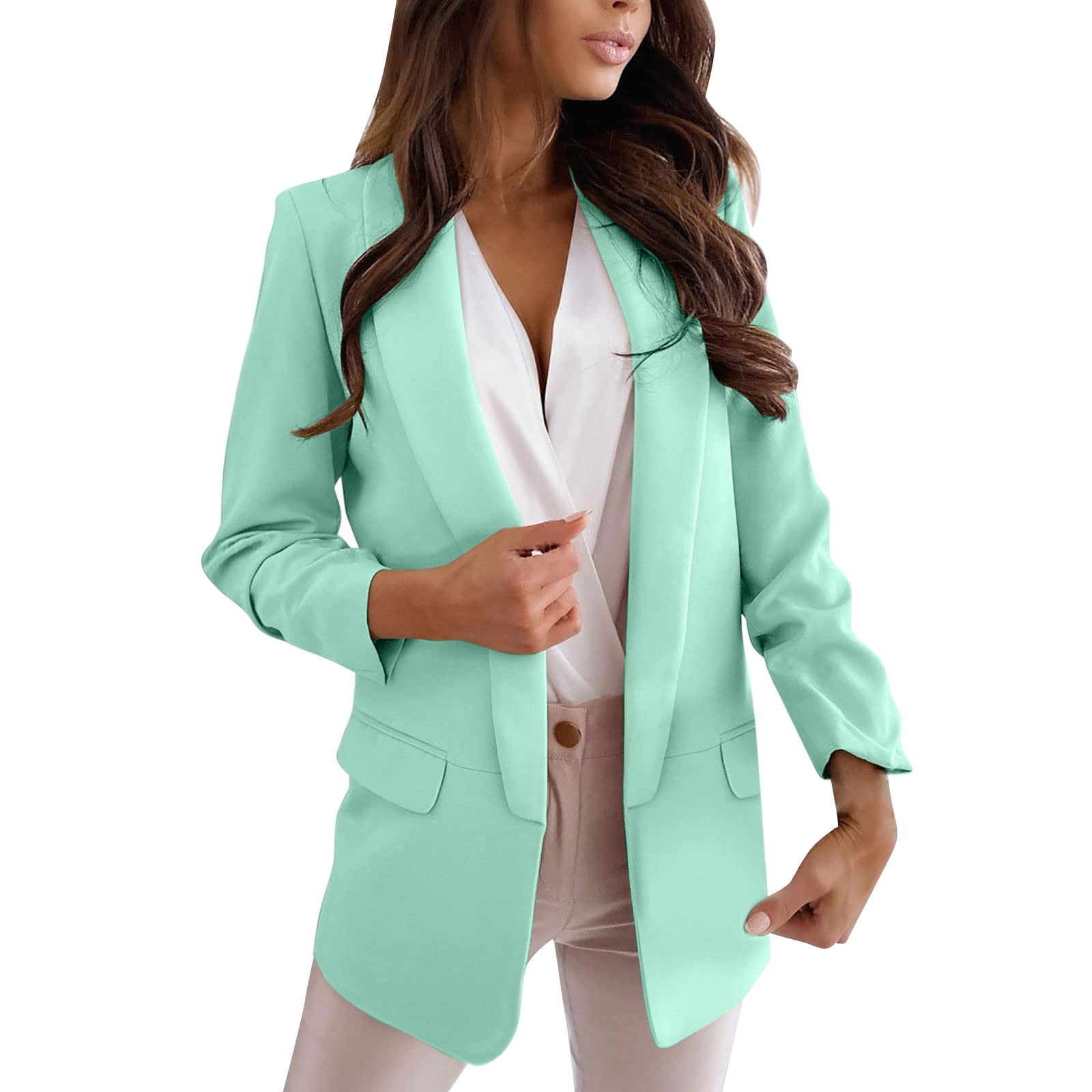 Entyinea Womens Casual Office Blazers Vintage Long Sleeve Regular  Button-Down Peacoat Jacket Coat Hot Pink M 