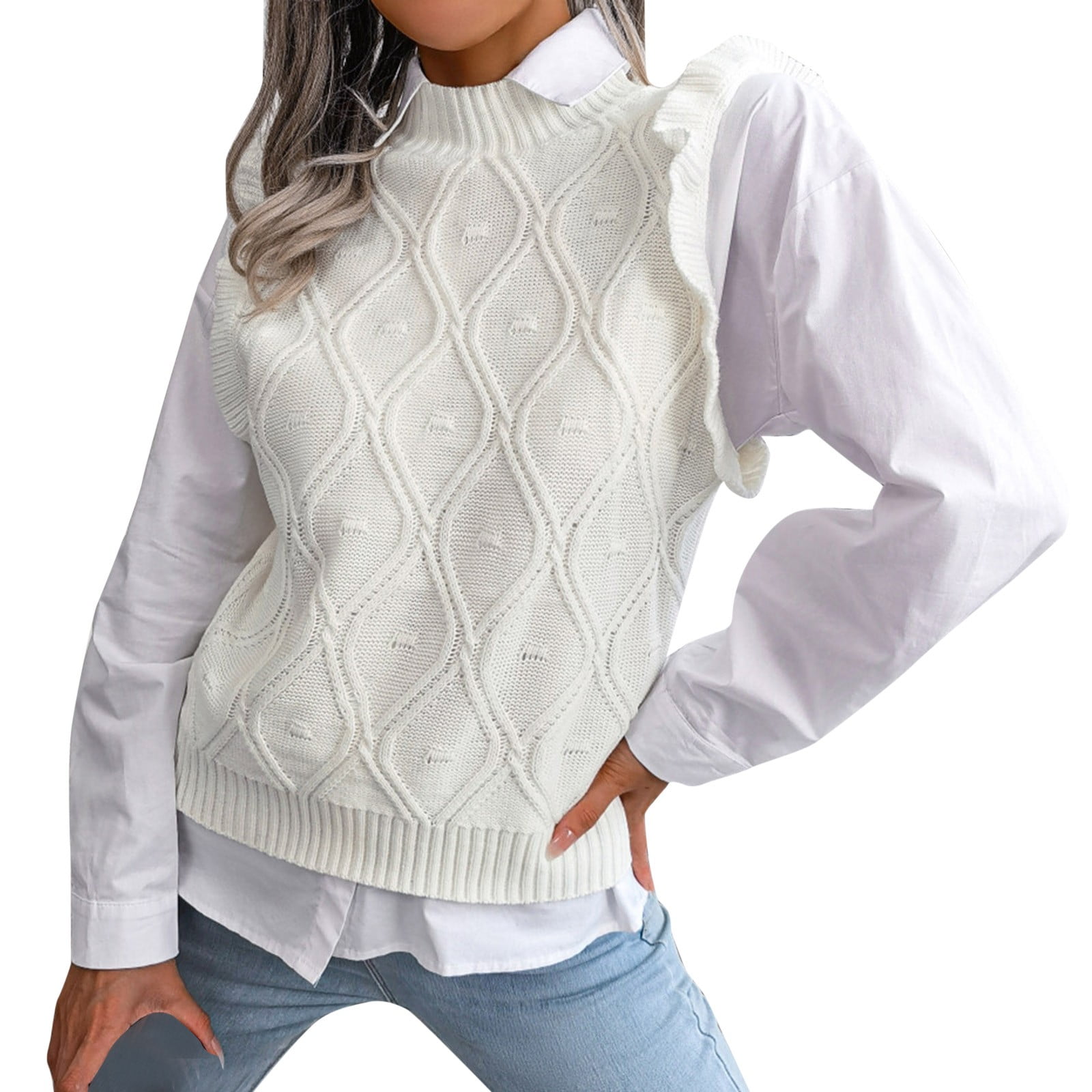 Entyinea Juniors' Sweater Vest Sleeveless Knitted Sweater Vest Cable ...