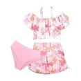thumbnail image 1 of Entyinea Kids Girl Hawaiia Swimsuit Cover Up 3 Piec Tree Printed Bikinis Baby Cute Swim Suits Summer Clothes Baby Beach Swimwear Pink for 11-12 Years, 1 of 6