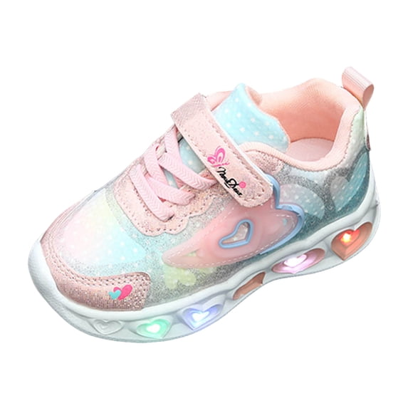 Entyinea Kids Mesh Athletic Sneakers, Pink and Purple, Breathable Running Shoes with Hook and Loop Closure Pink for Size 11.5